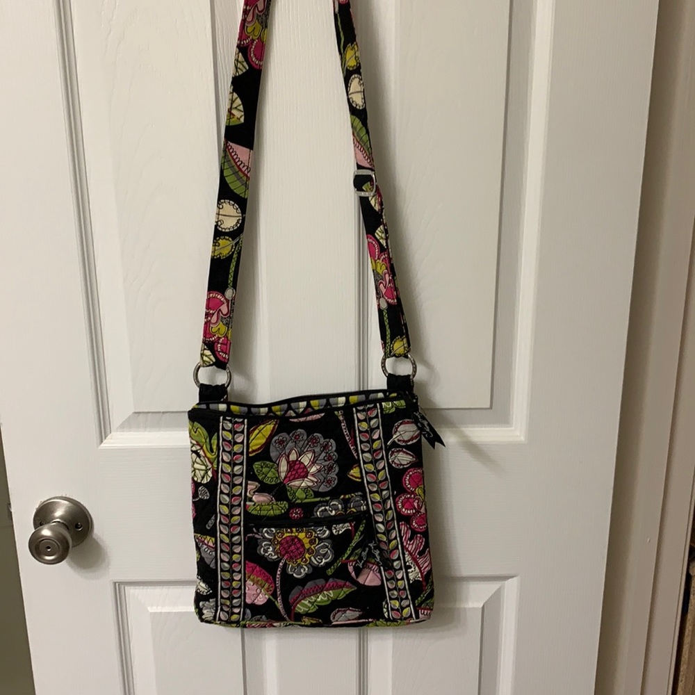 Vera Bradley Cross Body Bag Purse Black Floral